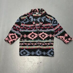 Vintage 90s Aztec pattern multicolor button up fleece jacket sweater